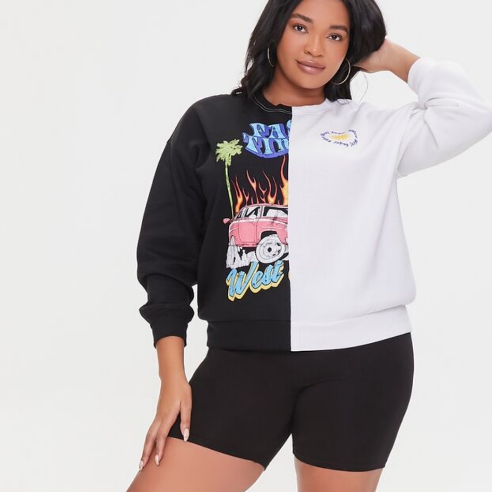 Color Block Graphic Crewneck Sweater